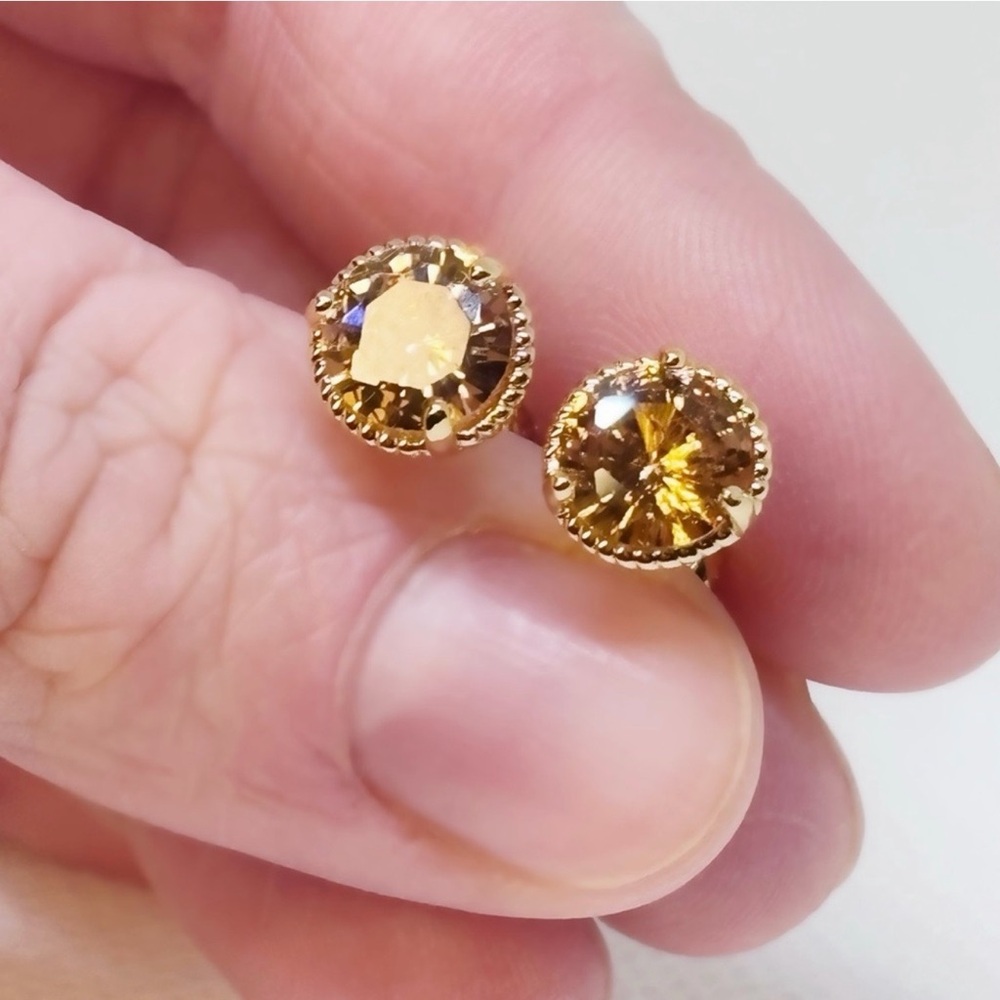 18k Yellow Gold Plated Sterling Silver Screw-Back 1.28ct Each Morganite Studs - Picture 5 of 13